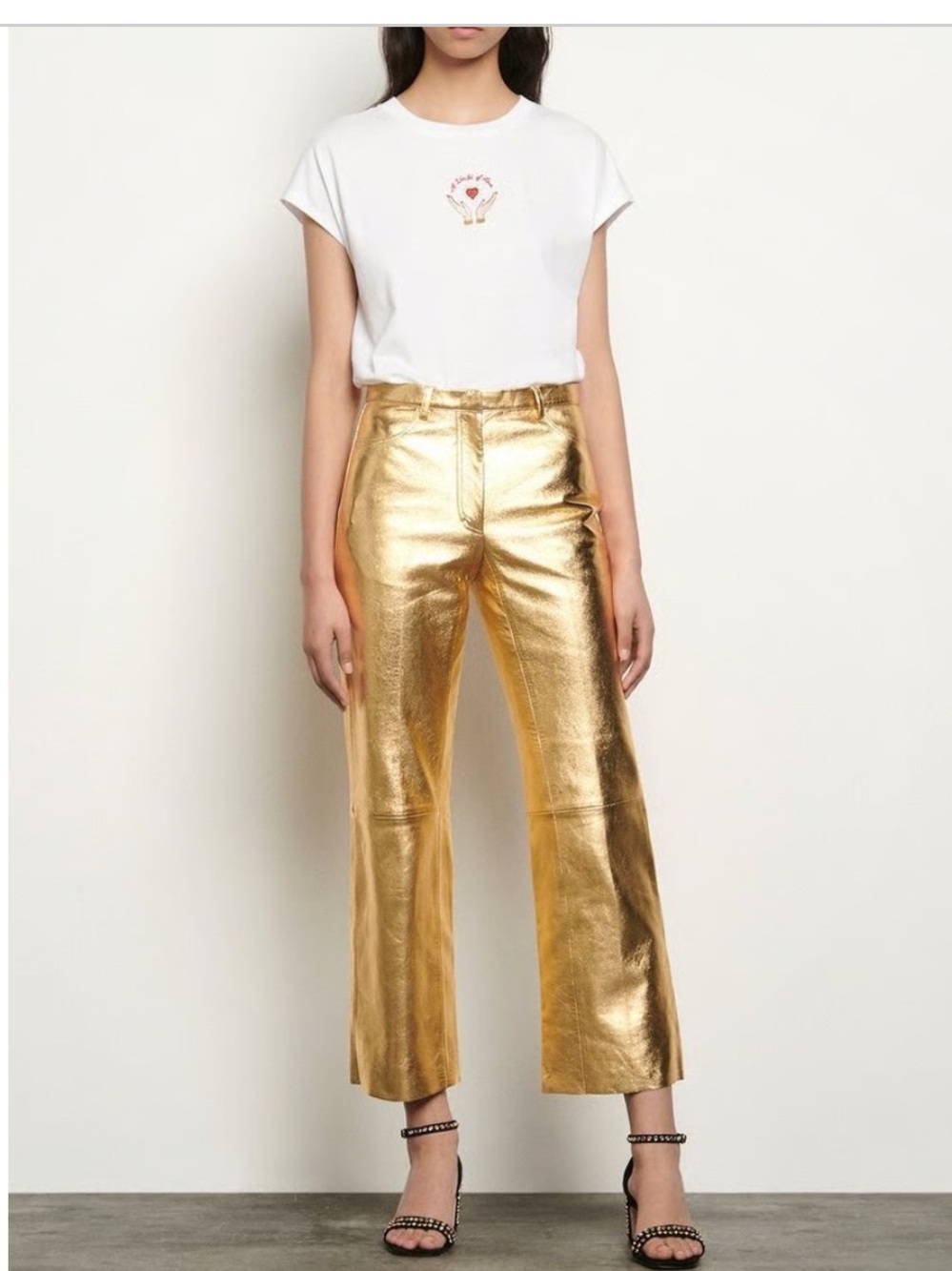 Sandro Paris Genuine Leather Gold Cropped Pants
